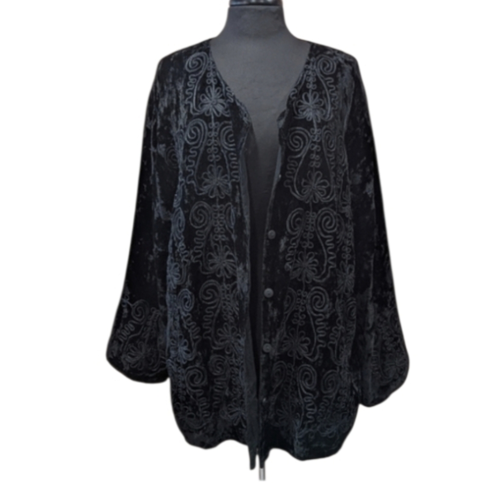 Vintage 90s Velvet Kimono Raaga OS Whimsigoth Black Embroidered Top